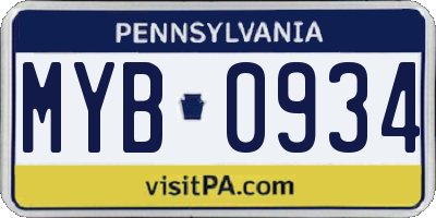 PA license plate MYB0934