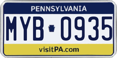 PA license plate MYB0935