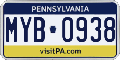 PA license plate MYB0938