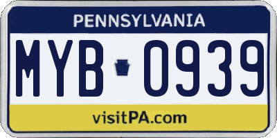 PA license plate MYB0939