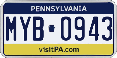 PA license plate MYB0943