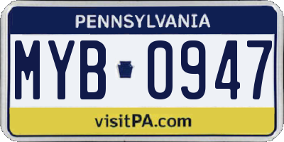 PA license plate MYB0947