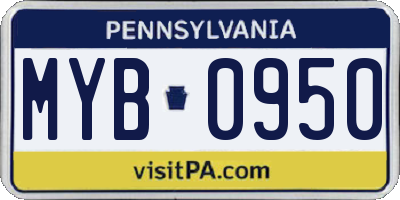 PA license plate MYB0950