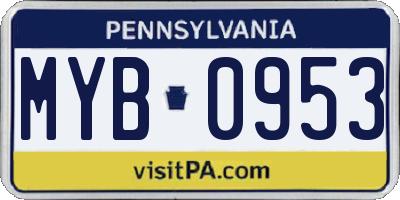 PA license plate MYB0953