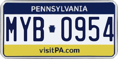 PA license plate MYB0954