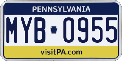 PA license plate MYB0955