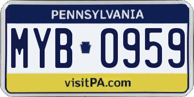 PA license plate MYB0959