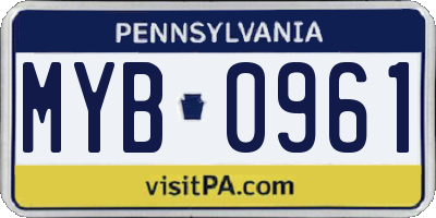 PA license plate MYB0961