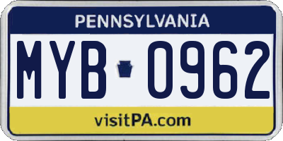 PA license plate MYB0962