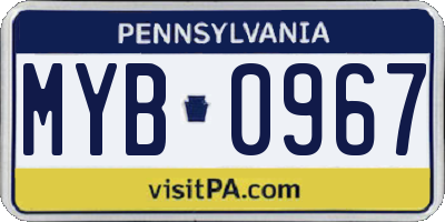 PA license plate MYB0967