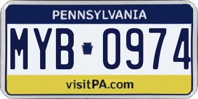 PA license plate MYB0974