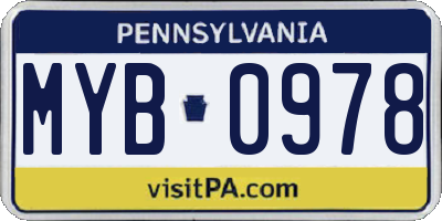 PA license plate MYB0978