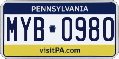 PA license plate MYB0980
