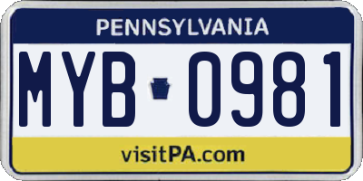 PA license plate MYB0981