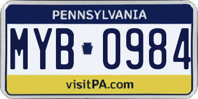 PA license plate MYB0984