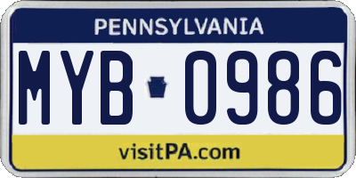 PA license plate MYB0986