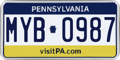 PA license plate MYB0987
