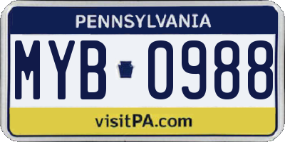 PA license plate MYB0988