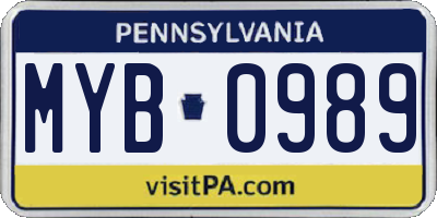 PA license plate MYB0989