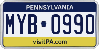 PA license plate MYB0990