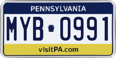 PA license plate MYB0991