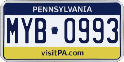 PA license plate MYB0993