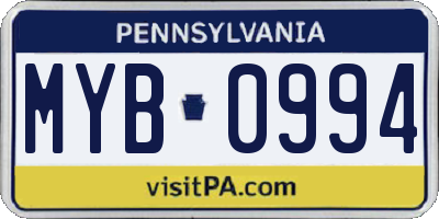 PA license plate MYB0994
