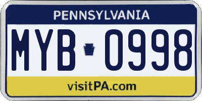 PA license plate MYB0998