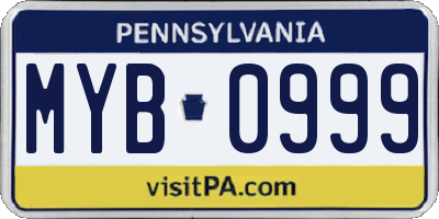 PA license plate MYB0999