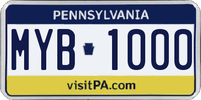 PA license plate MYB1000