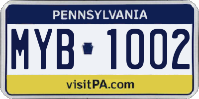 PA license plate MYB1002
