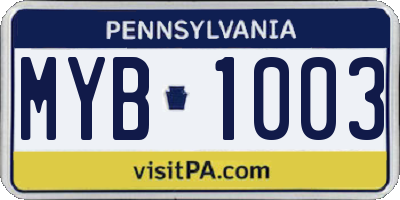 PA license plate MYB1003