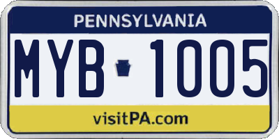 PA license plate MYB1005