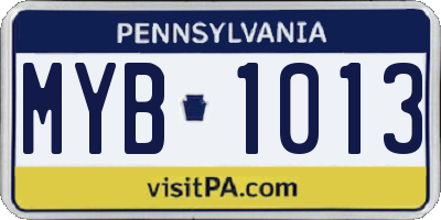 PA license plate MYB1013