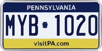 PA license plate MYB1020