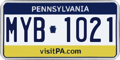 PA license plate MYB1021