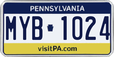 PA license plate MYB1024