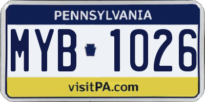 PA license plate MYB1026