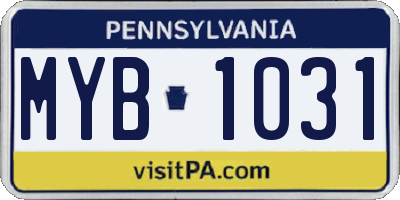 PA license plate MYB1031