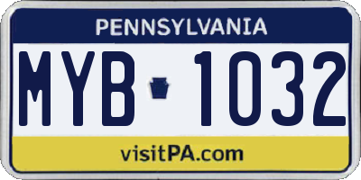 PA license plate MYB1032