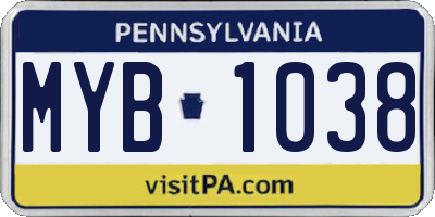 PA license plate MYB1038