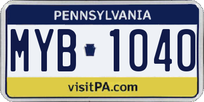 PA license plate MYB1040
