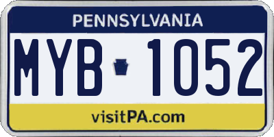 PA license plate MYB1052