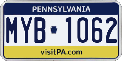 PA license plate MYB1062