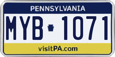 PA license plate MYB1071