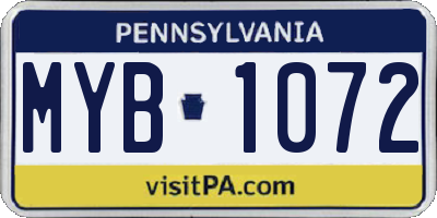 PA license plate MYB1072