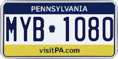 PA license plate MYB1080