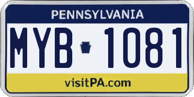 PA license plate MYB1081