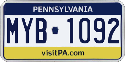 PA license plate MYB1092