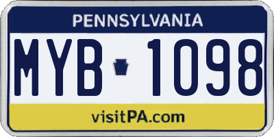 PA license plate MYB1098